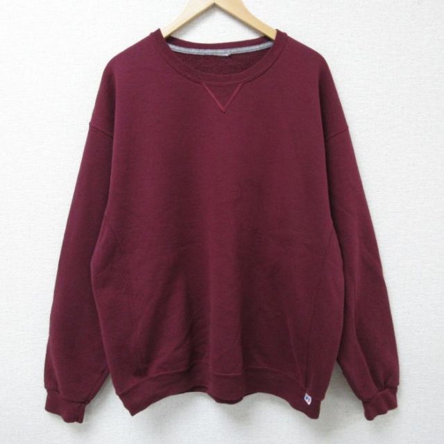 XL★古着 ラッセル 長袖 スウェット メンズ 00年代 00s 無地 大きいサイズ クルーネック エンジ 【spe】 25apr05 中古 スエット トレーナー トップス