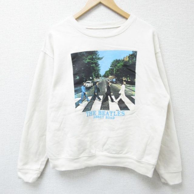 L★古着 長袖 スウェット メンズ ビートルズ The Beatles クルーネック 白 ホワイト 【spe】 25apr05 中古 スエット トレーナー トップス