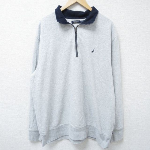 XL★古着 ノーティカ NAUTICA 長袖 ブランド ハーフジップ スウェット メンズ ワンポイントロゴ 大きいサイズ 薄グレー 霜降り 25apr05 中古 スエット トレーナー トップス