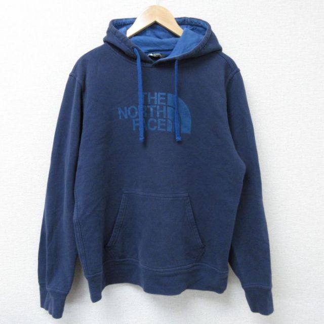 L★古着 ノースフェイス THE NORTH FACE 長袖 スウェット パーカー メンズ ビッグロゴ 紺 ネイビー 25apr05 中古 スエット トレーナー トップス