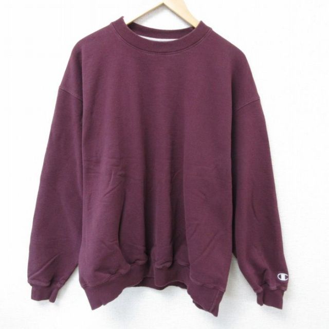 XL★古着 チャンピオン Champion 長袖 スウェット メンズ 無地 大きいサイズ クルーネック エンジ 25apr07 中古 スエット トレーナー トップス