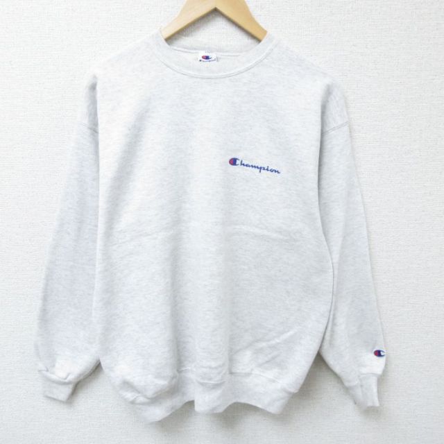 【50%OFF】L★古着 チャンピオン Champion 長袖 スウェット メンズ 90年代 90s ワンポイントロゴ クルーネック 薄グレー 霜降り 【spe】 25apr07 中古 スエット トレーナー トップス