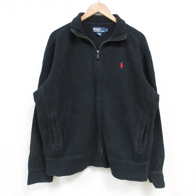 XL★古着 ラルフローレン Ralph Lauren 長袖 ブランド フルジップ スウェット メンズ 90年代 90s ワンポイントロゴ コットン 黒 ブラック 25apr08 中古 スエット トレーナー トップス