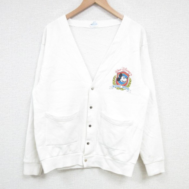 【50%OFF】M★古着 長袖 スウェット カーディガン メンズ 80年代 80s ディズニー DISNEY ミッキー MICKEY MOUSE Vネック USA製 白 ホワイト 【spe】 25apr08 中古 スエット トレーナー トップス