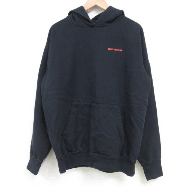 【50%OFF】L★古着 長袖 スウェット パーカー メンズ SOHO SKI CLUB コットン 黒 ブラック 25apr08 中古 スエット トレーナー トップス