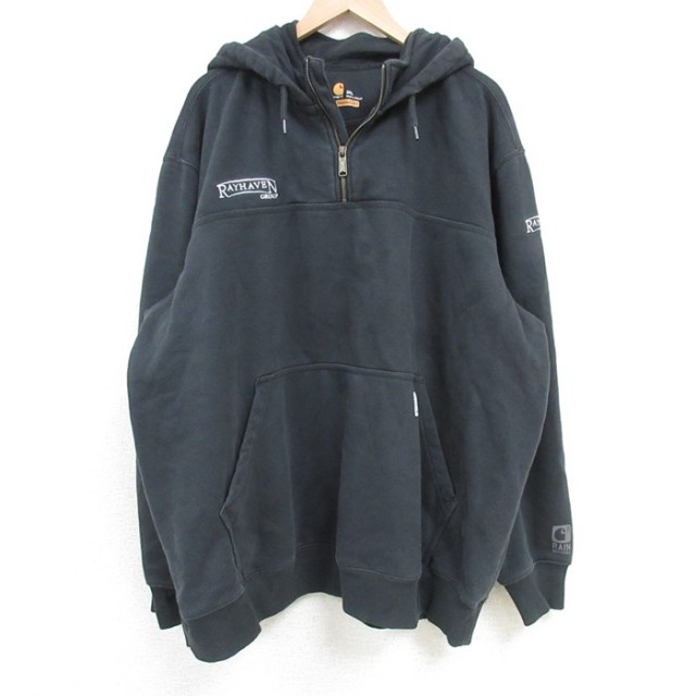 XL★古着 カーハート Carhartt 長袖 ハーフジップ スウェット パーカー メンズ Rayhaven Group 大きいサイズ 黒 ブラック 25apr08 中古 スエット トレーナー トップス