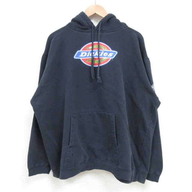 XL★古着 ディッキーズ Dickies 長袖 スウェット パーカー メンズ ビッグロゴ 大きいサイズ 黒 ブラック 25apr08 中古 スエット トレーナー トップス