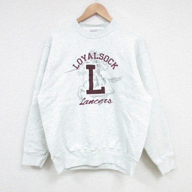 【50%OFF】M★古着 長袖 スウェット メンズ 90年代 90s LOYALSOCK 刺繍 クルーネック USA製 薄グレー 霜降り 25apr08 中古 スエット トレーナー トップス