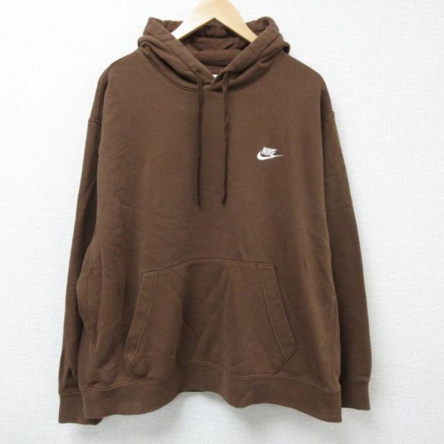 XL★古着 ナイキ NIKE 長袖 スウェット パーカー メンズ ワンポイントロゴ 大きいサイズ 茶 ブラウン 25apr08 中古 スエット トレーナー トップス
