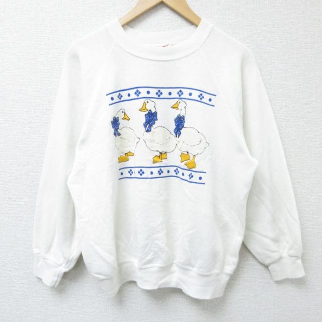 【50%OFF】80s 長袖スウェット アヒル ホワイト L | 古着
