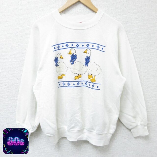 80s 長袖スウェット アヒル ホワイト L | 古着