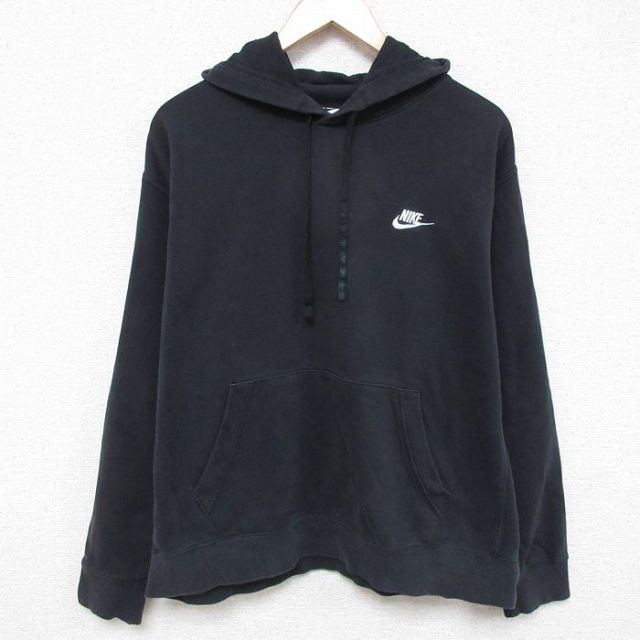 XL★古着 ナイキ NIKE 長袖 スウェット パーカー メンズ ワンポイントロゴ 大きいサイズ 黒 ブラック 25apr08 中古 スエット トレーナー トップス