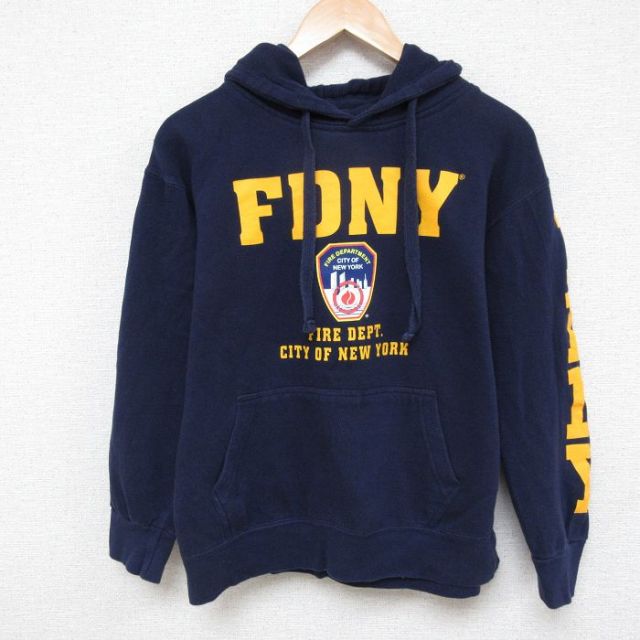 M★古着 長袖 スウェット パーカー メンズ 00年代 00s FDNY ニューヨーク消防局 濃紺 ネイビー 25apr08 中古 スエット トレーナー トップス