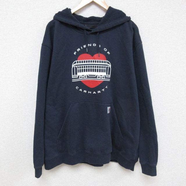XL★古着 カーハート Carhartt 長袖 スウェット パーカー メンズ ハート バス 大きいサイズ 濃紺 ネイビー 25apr08 中古 スエット トレーナー トップス