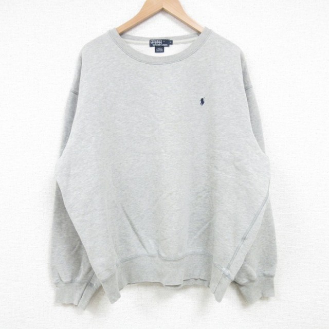 XL★古着 ラルフローレン Ralph Lauren 長袖 ブランド スウェット メンズ 90年代 90s ワンポイントロゴ 大きいサイズ クルーネック グレー 霜降り 【spe】 25apr09 中古 スエット トレーナー トップス