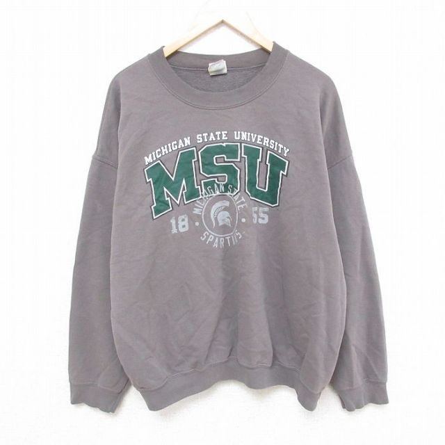 XL★古着 長袖 スウェット メンズ 00年代 00s ミシガン 大学 クルーネック グレー 25apr09 中古 スエット トレーナー トップス