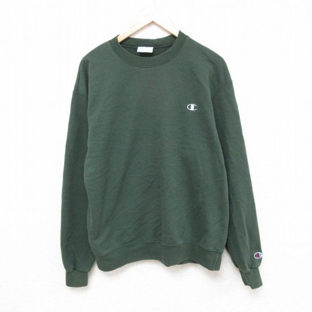L★古着 チャンピオン Champion 長袖 スウェット メンズ ワンポイントロゴ クルーネック 緑 グリーン 25apr09 中古 スエット トレーナー トップス