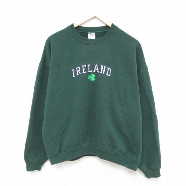 【50%OFF】L★古着 ジャージーズ 長袖 スウェット メンズ 00年代 00s アイルランド 刺繍 クルーネック 緑 グリーン 25apr09 中古 スエット トレーナー トップス