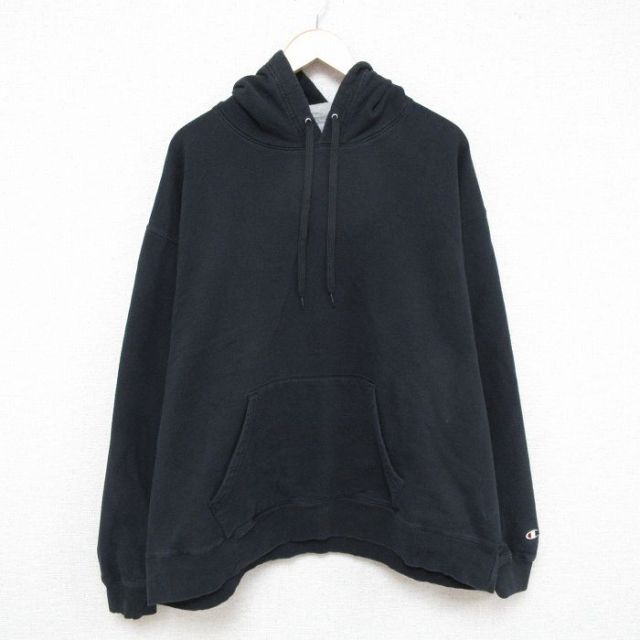 XL★古着 チャンピオン Champion 長袖 スウェット パーカー メンズ 無地 大きいサイズ 黒 ブラック 25apr09 中古 スエット トレーナー トップス