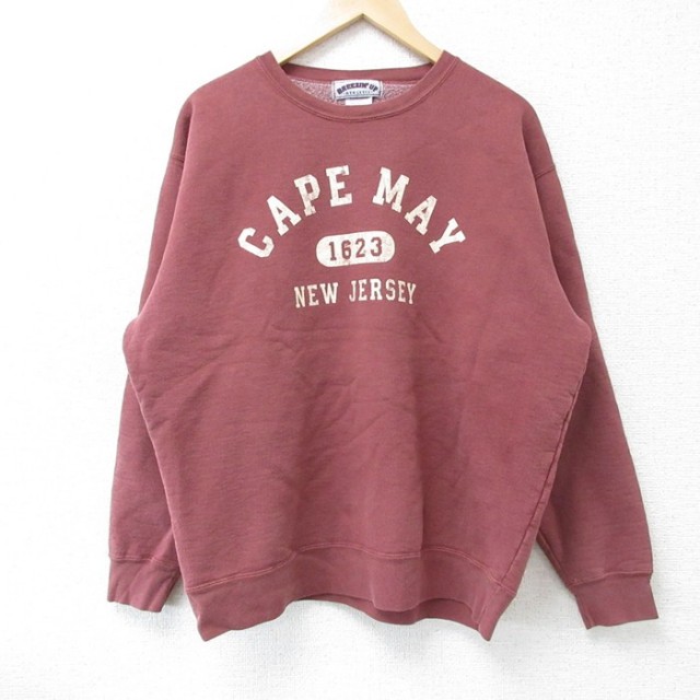 L★古着 長袖 スウェット メンズ 90年代 90s CAPE MAY クルーネック USA製 エンジ 25apr09 中古 スエット トレーナー トップス
