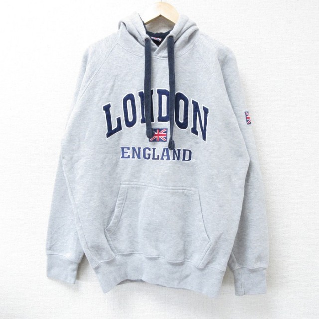 【50%OFF】L★古着 長袖 スウェット パーカー メンズ ロンドン ラグラン グレー 霜降り 25apr09 中古 スエット トレーナー トップス