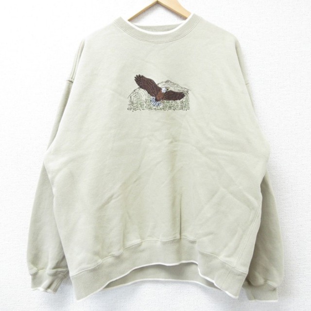 90s 長袖スウェット 鳥刺繍 ベージュ XL | 古着