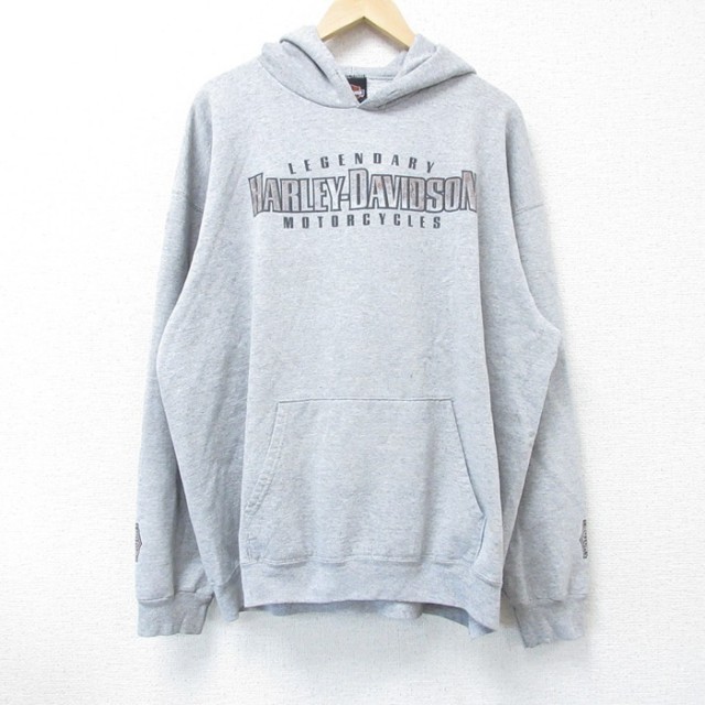 XL★古着 ハーレーダビッドソン Harley Davidson 長袖 スウェット パーカー メンズ 00年代 00s ビッグロゴ グレー 霜降り 【spe】 25apr09 中古 スエット トレーナー トップス
