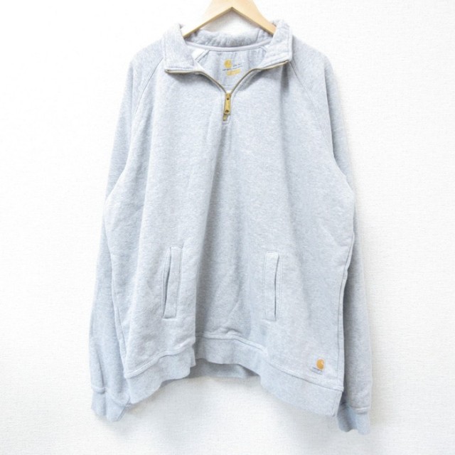XL★古着 カーハート Carhartt 長袖 ハーフジップ スウェット メンズ 無地 グレー 霜降り 25apr09 中古 スエット トレーナー トップス