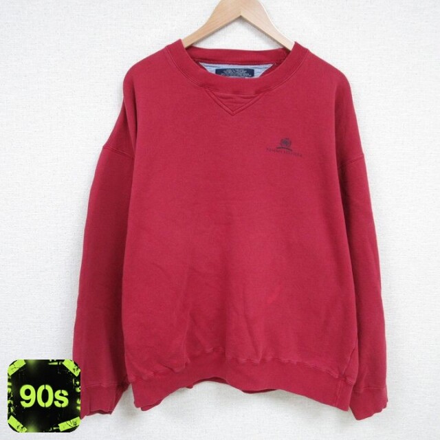 トミーヒルフィガー 90s 長袖スウェット ワンポイントロゴ レッド XL | 古着
