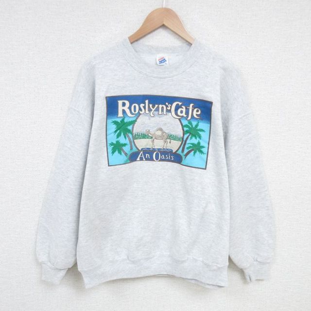 【50%OFF】XL★古着 ジャージーズ 長袖 スウェット メンズ 90年代 90s オアシス ラクダ クルーネック USA製 薄グレー 霜降り 25apr10 中古 スエット トレーナー トップス