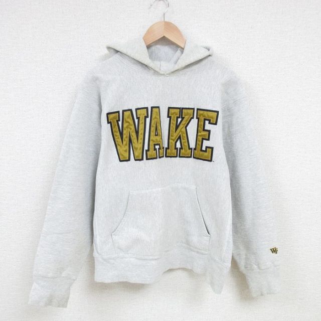 XL★古着 長袖 スウェット パーカー メンズ 90年代 90s WAKE 刺繍 USA製 薄グレー 霜降り 25apr10 中古 スエット トレーナー トップス