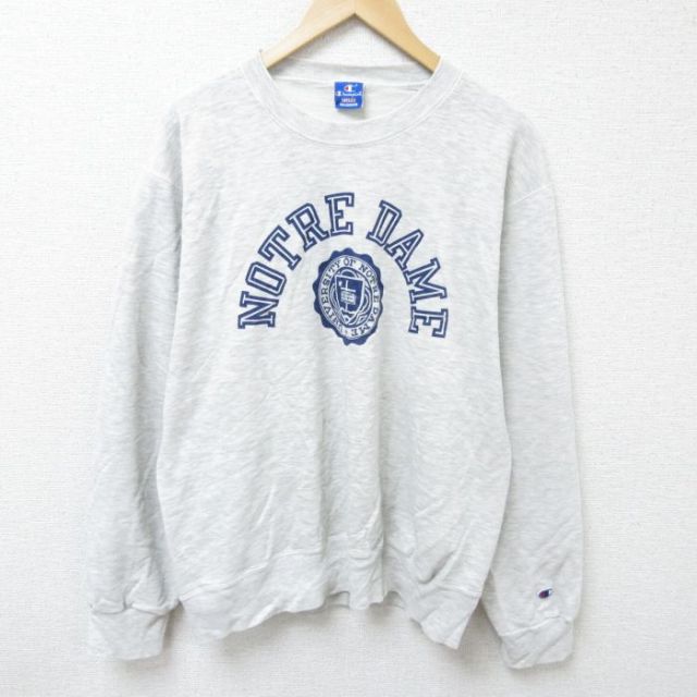 L★古着 チャンピオン Champion 長袖 スウェット メンズ 90年代 90s ノートルダム 大学 クルーネック USA製 薄グレー 霜降り 【spe】 25apr10 中古 スエット トレーナー トップス