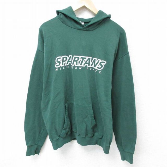 【50%OFF】L★古着 長袖 スウェット パーカー メンズ 00年代 00s スパルタンズ 濃緑 グリーン 25apr10 中古 スエット トレーナー トップス