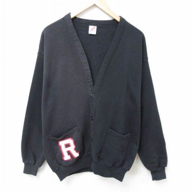 L★古着 ジャージーズ 長袖 スウェット カーディガン メンズ 90年代 90s R USA製 黒 ブラック 25apr10 中古 スエット トレーナー トップス