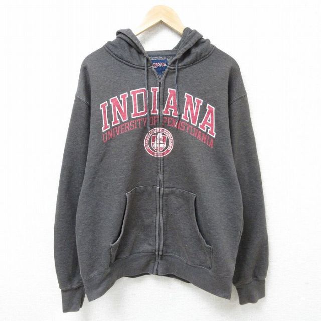 【50%OFF】XL★古着 ジャンスポーツ 長袖 フルジップ スウェット パーカー メンズ 00年代 00s インディアナ 大学 濃グレー 霜降り 25apr12 中古 スエット トレーナー トップス