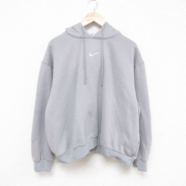 XL★古着 ナイキ NIKE 長袖 スウェット パーカー メンズ FEAR OF GOD ワンポイントロゴ センタースウォッシュ 大きいサイズ ポリエステル グレー 【spe】 25apr12 中古 スエット トレーナー トップス