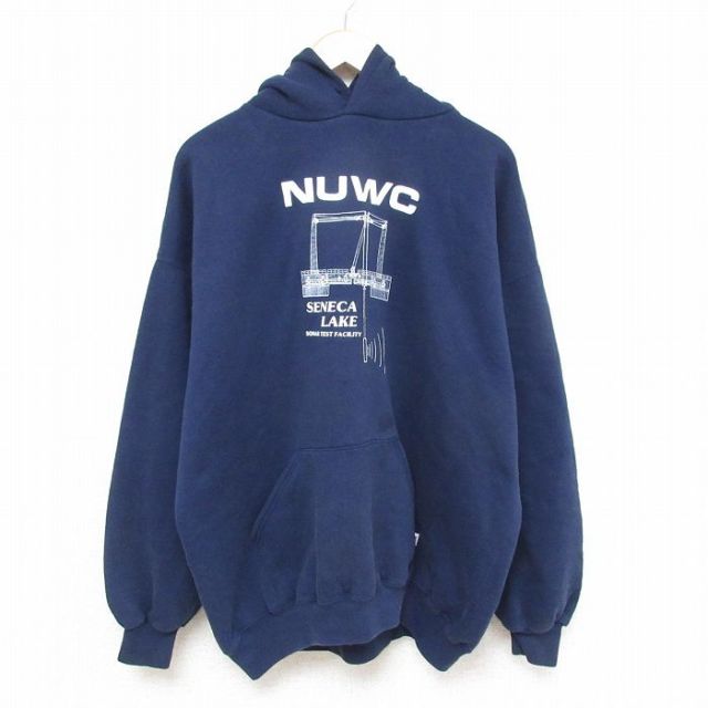 XL★古着 ラッセル 長袖 スウェット パーカー メンズ 90年代 90s NUWC 大きいサイズ USA製 紺 ネイビー 【spe】 25apr12 中古 スエット トレーナー トップス