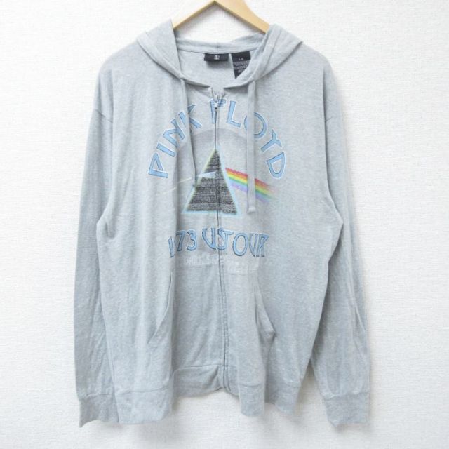 XL★古着 長袖 ロック バンド フルジップ トップス パーカー メンズ ピンクフロイド 薄グレー 霜降り 25apr12 中古 スエット トレーナー