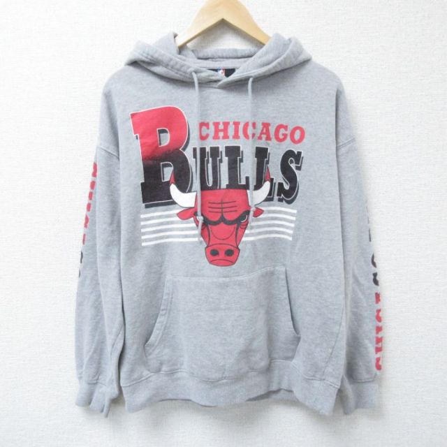 L★古着 長袖 スウェット パーカー メンズ NBA シカゴブルズ グレー 霜降り バスケットボール 25apr12 中古 スエット トレーナー トップス