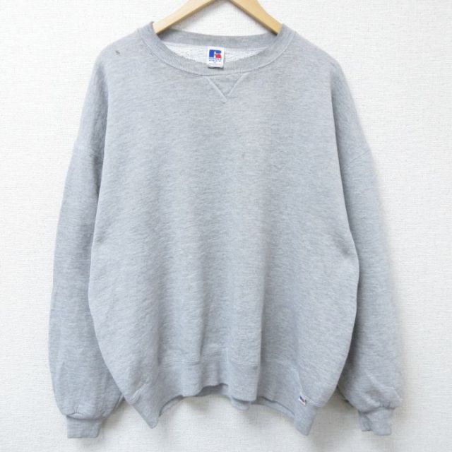 XL★古着 ラッセル 長袖 スウェット メンズ 90年代 90s 無地 大きいサイズ クルーネック USA製 グレー 霜降り 【spe】 25apr12 中古 スエット トレーナー トップス