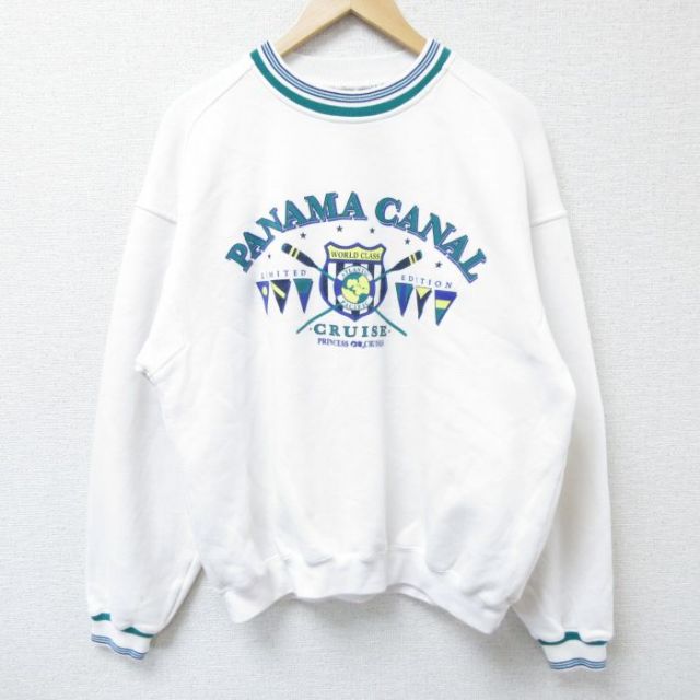 L★古着 長袖 スウェット メンズ 00年代 00s パナマ運河 クルーネック 白 ホワイト 25apr12 中古 スエット トレーナー トップス