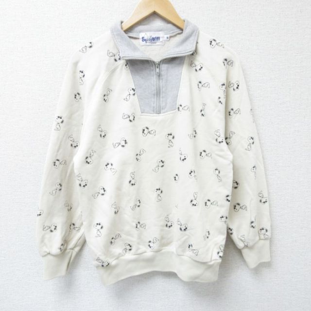 M★古着 長袖 ハーフジップ スウェット メンズ 00年代 00s スヌーピー SNOOPY 総柄 ツートンカラー ベージュ他 カーキ 25apr12 中古 スエット トレーナー トップス