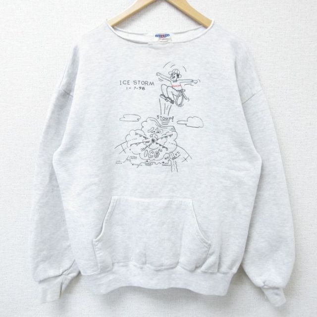 XL★古着 ジャージーズ 長袖 スウェット メンズ 90年代 90s ICE STORM クルーネック USA製 薄グレー 霜降り 25apr12 中古 スエット トレーナー トップス
