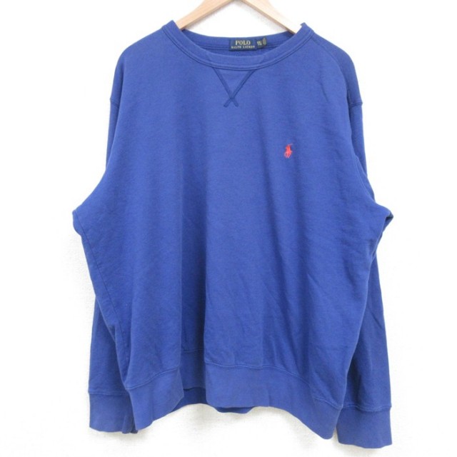 XL★古着 ラルフローレン Ralph Lauren 長袖 ブランド スウェット メンズ 00年代 00s ワンポイントロゴ 大きいサイズ クルーネック 青 ブルー 【spe】 25apr11 中古 スエット トレーナー トップス
