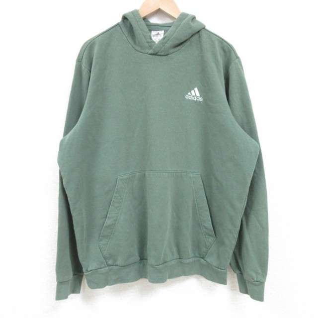 XL★古着 アディダス adidas 長袖 スウェット パーカー メンズ ワンポイントロゴ 緑 グリーン 25apr11 中古 スエット トレーナー トップス