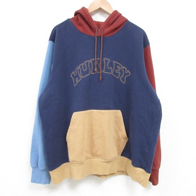 XL★古着 ハーレー Hurley 長袖 スウェット パーカー メンズ ビッグロゴ 刺繍 マルチカラー 紺他 ネイビー 25apr11 中古 スエット トレーナー トップス