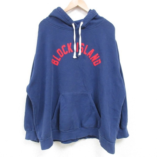 XL★古着 長袖 スウェット パーカー メンズ BLOCK ISLAND 大きいサイズ 紺 ネイビー 25apr11 中古 スエット トレーナー トップス