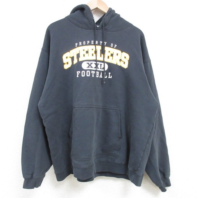 【50%OFF】XL★古着 リーボック REEBOK 長袖 スウェット パーカー メンズ 00年代 00s NFL ピッツバーグスティーラーズ 大きいサイズ 黒 ブラック アメフト スーパーボウル 25apr11 中古 スエット トレーナー トップス