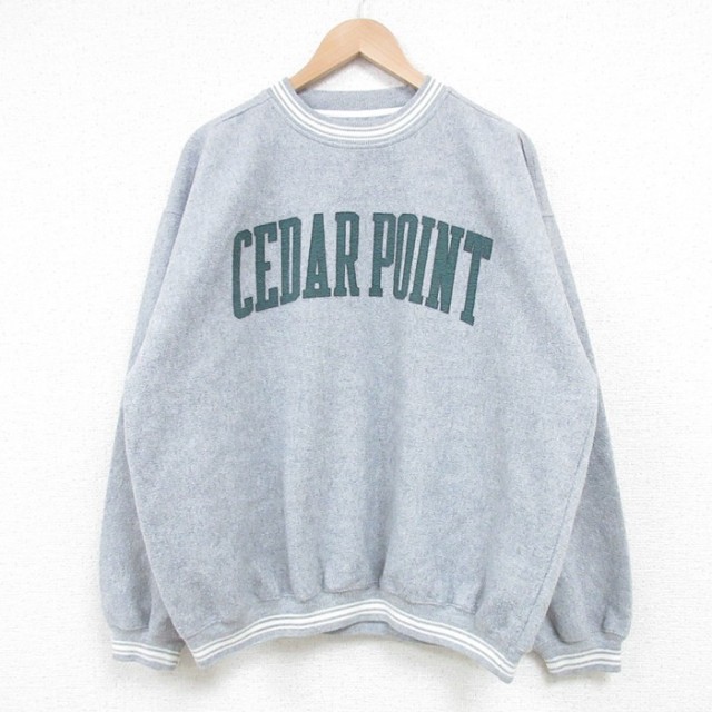 【50%OFF】XL★古着 長袖 スウェット メンズ 00年代 00s CEDAR POINT 表起毛 クルーネック グレー 霜降り 25apr11 中古 スエット トレーナー トップス