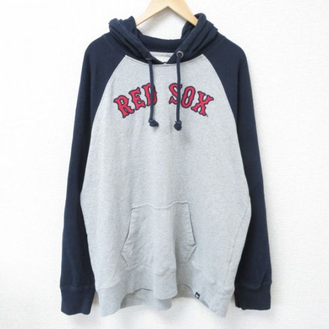 【50%OFF】XL★古着 長袖 スウェット パーカー メンズ MLB ボストンレッドソックス 刺繍 大きいサイズ ラグラン グレー他 霜降り メジャーリーグ ベースボール 野球 25apr11 中古 スエット トレーナー トップス